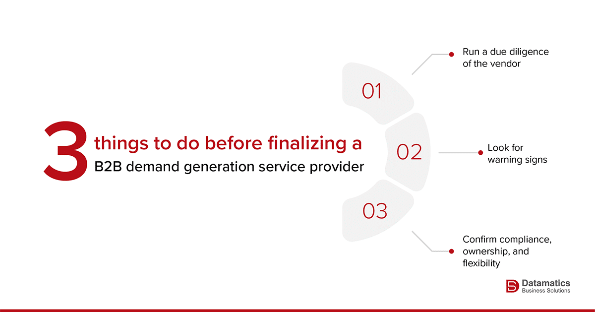 Infographic illustrating 3 things to do for finalizing a B2B demand generation services